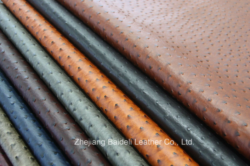 Ostrich Design PVC PU Leather for Furniture and Bag with Fire Resistance