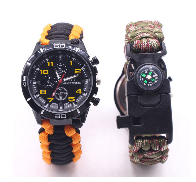 Outdoor Survival Watch with Compass Whistle Fire Starter (SYSG-077)