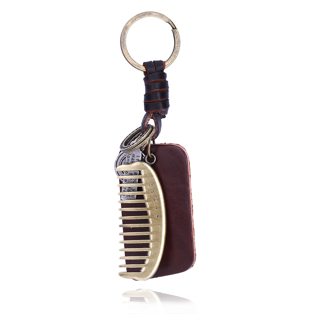 Newest Design Comb Shape Zinc Alloy Pendant Leather Key Chain