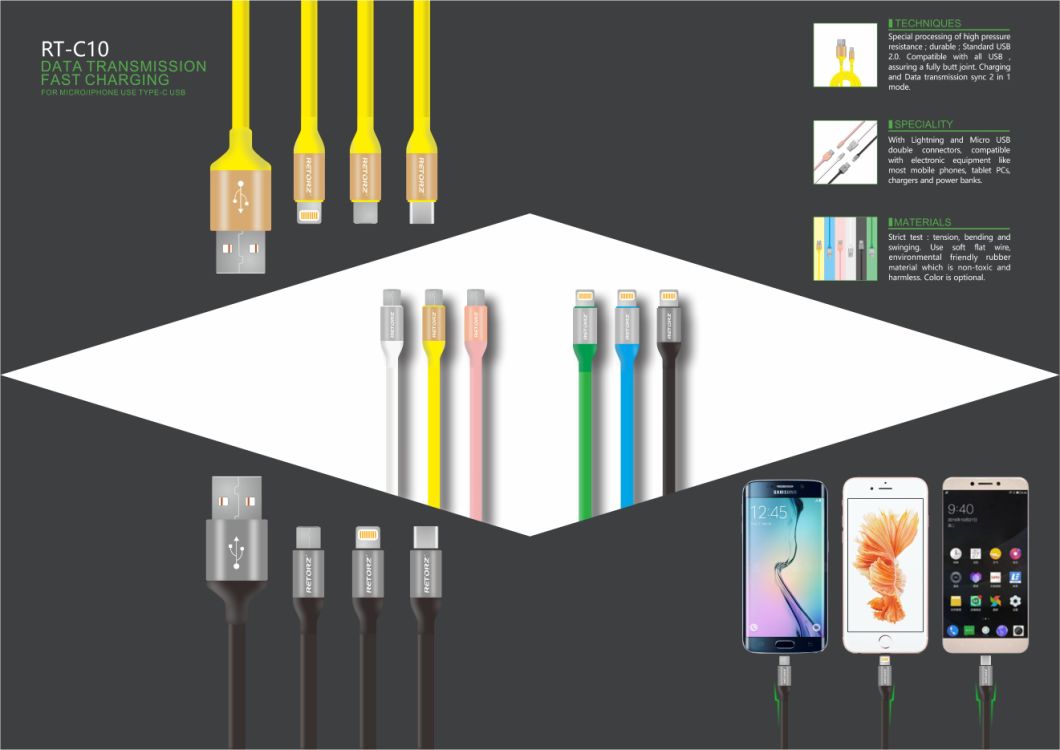 Soft Rubber Material Micro USB Charger Phone Data Cable