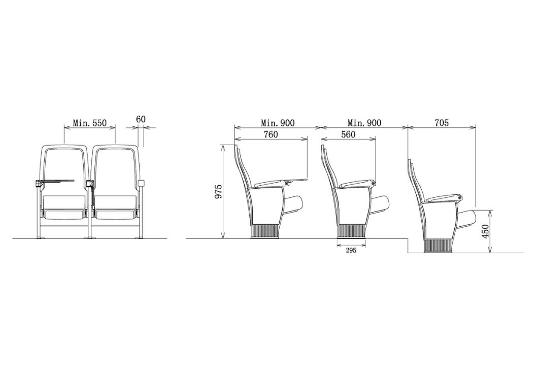 Modern Elegant Style Cinema Theater Conference School Auditorium Chair with Armrest