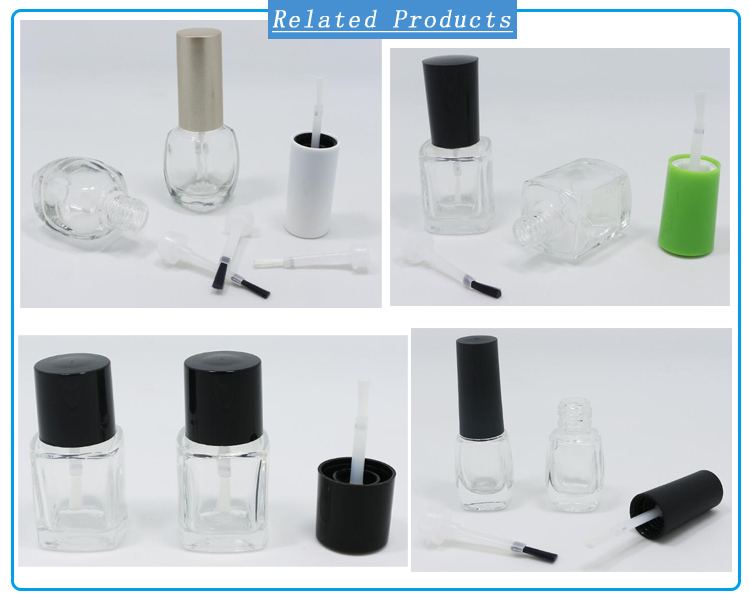 Empty Square Glass Nail Polish Bottles with Cap and Brush 12ml