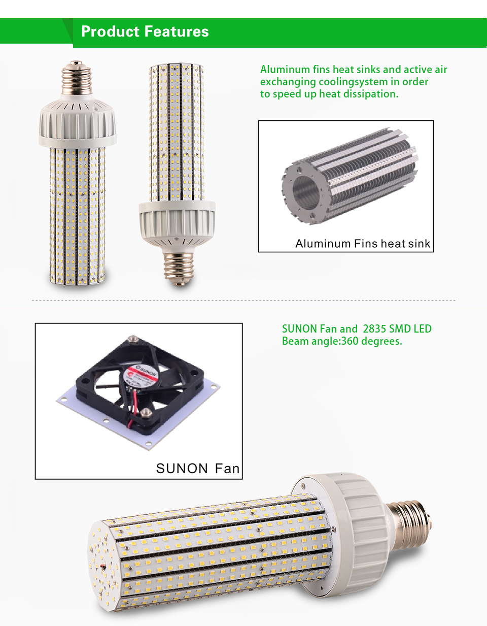 ETL Approved 60W E40 LED Corn Lamp Replace 175W Mh