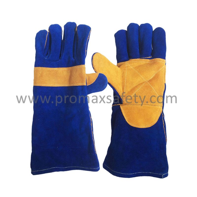 Double Palm Blue Cow Split Leather Welding Gloves