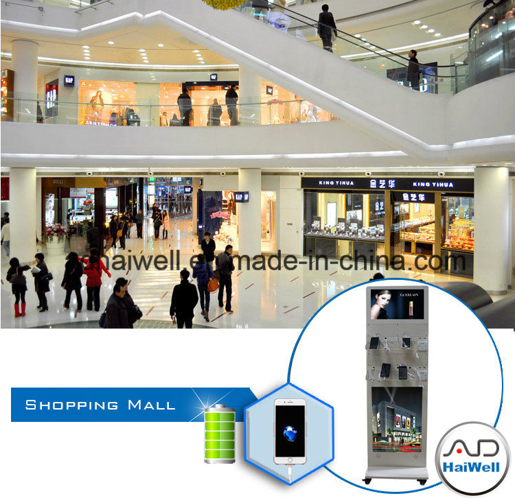 Digital LCD Signage 9 Secure Lockers Fast Free Recharger Mobile Phone Charging Kiosk