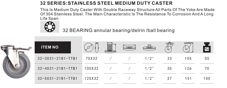 Bolt Hole Shopping Cart Caster, Stainless Steel Casters