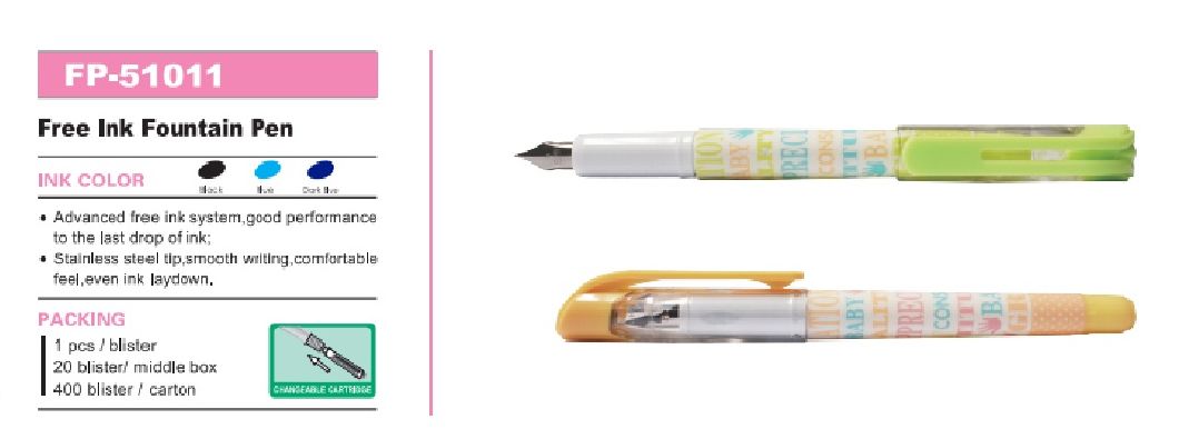 Fp51011 Plastic Fountain Pen with Custom printing Promotional Pen