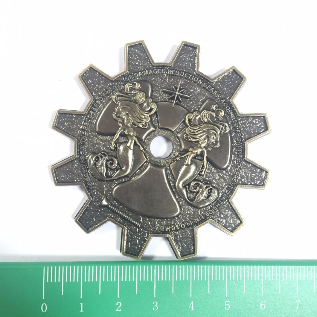 Gear Shape Antique Plating Military Challenge Coin