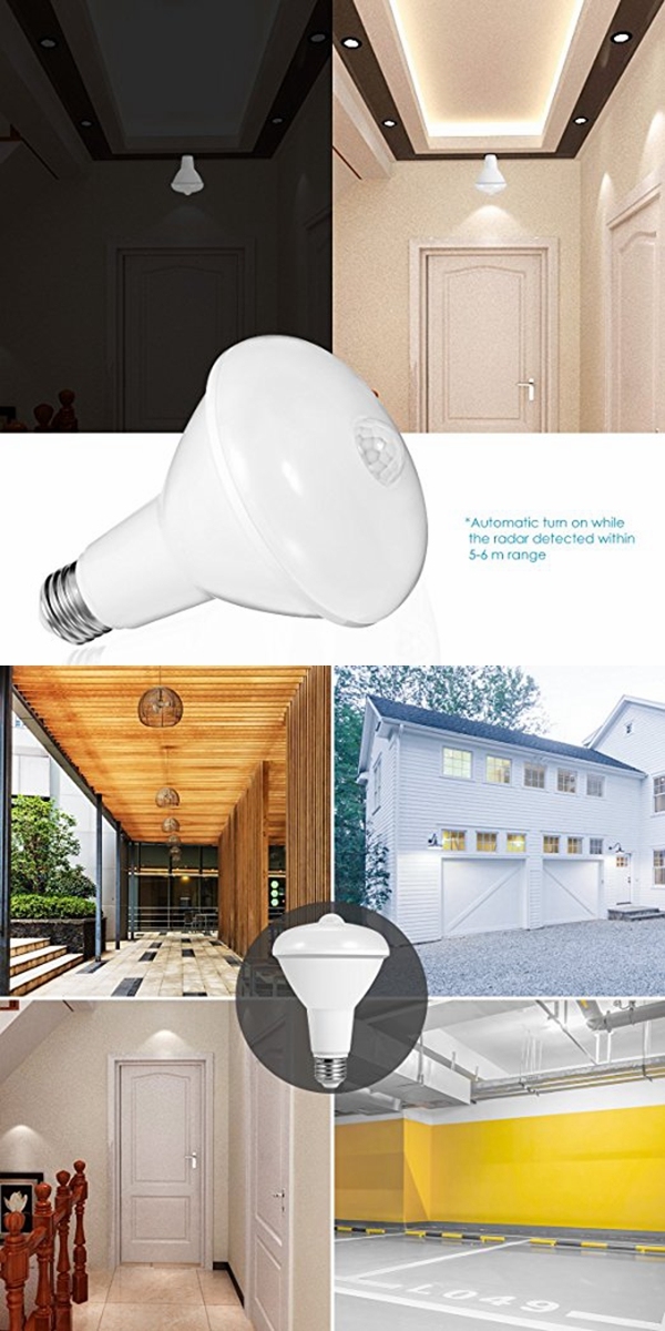 Motion Sensor LED Light Bulb 100W Equivalent (12W) Daylight 5000K E26 (BR30) for Front Door Garage Hallway