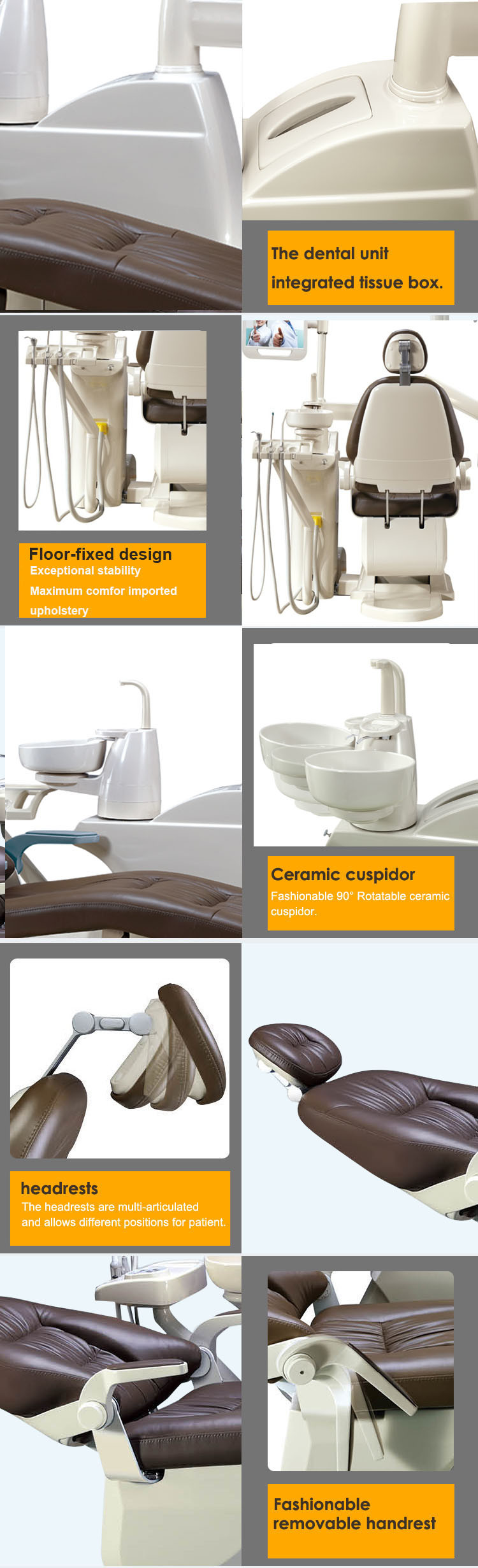 Luxurious Type Imported Upholstery Floor-Fixed China Dental Equipment Unit, Medical Equipment Suppliers