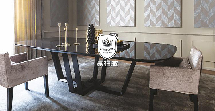 Black Oak Wood Hotel Dining Table and Chairs for 6-8 People