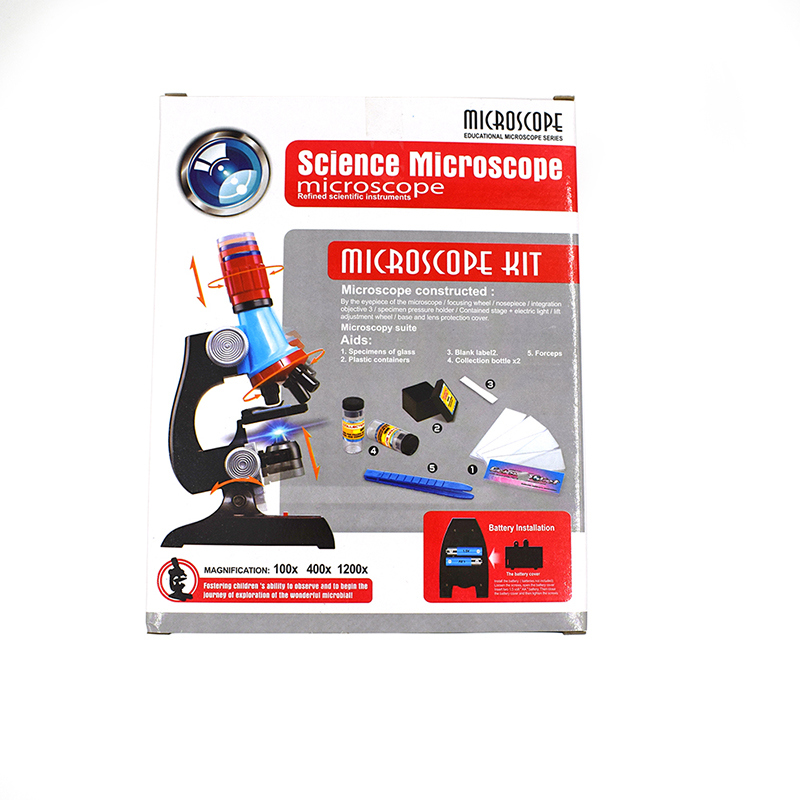 Microscope Kit Kids Lab Beginner Microscope 100X-400X-1200X Home School Science Educational Toy