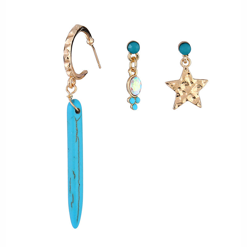 Simple Design Star Turquoise Beads Diamond Stud Earrings in Women Jewelry