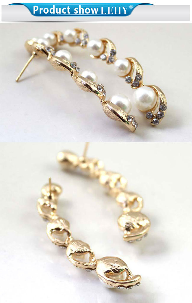 Gold/Silver Plated Crystal Pearl Long Stud Earrings for Women