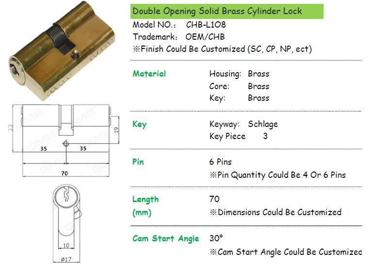 Mortise Euro High Security Door Lock Cylinder/ Door Lock Core/ Brass Cylinder (CHB-L108)