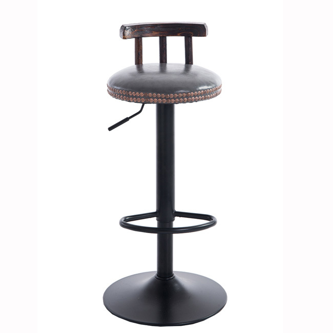 fashion Adjustable Synthetic Leather Swivel Bar Stools Chair with Wood Back