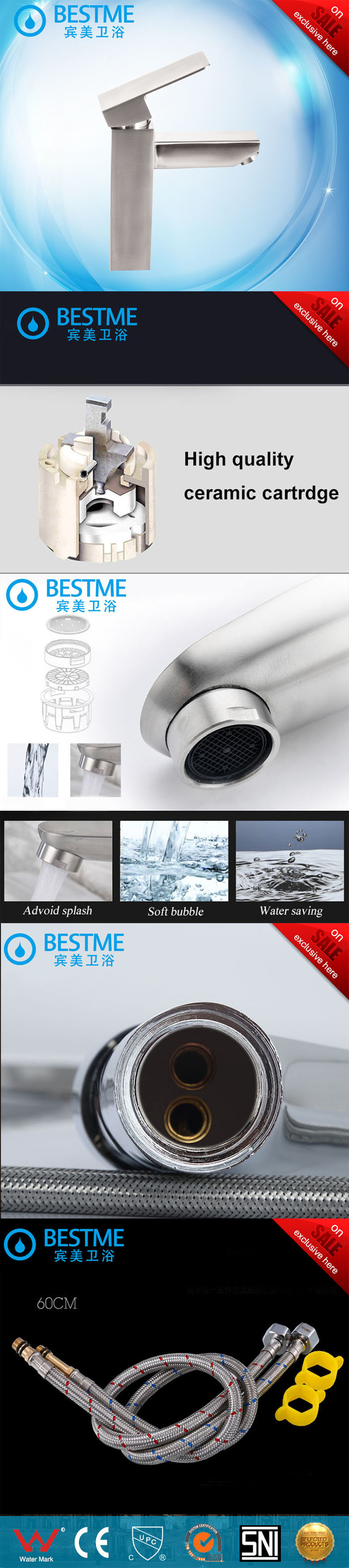304 Stainless Steel Bath Sanitary Ware Faucet with Ceramic Cartridge (BMS-B1005)