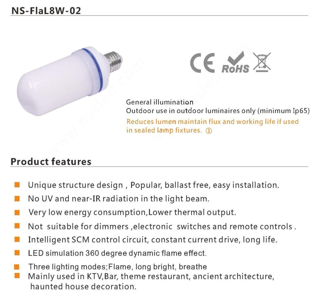 8W LED Flame Bulb with Three Models