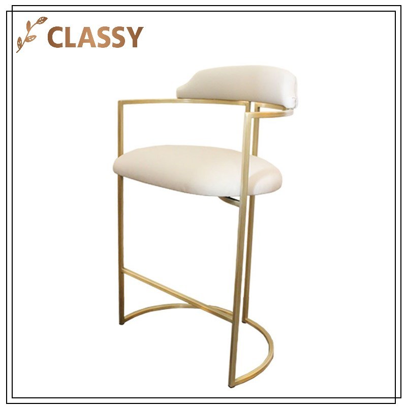 Oval Shape Large White Leather Seating Metal Base Bar Chair