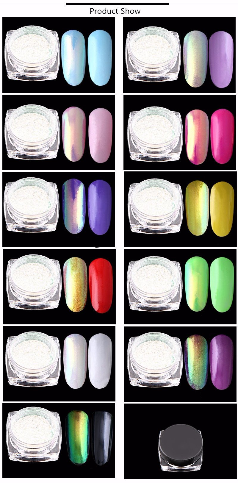 High Purity Aurora Effect Dust Nail Glitter Pigment Mirror Effect Unicorn Neon Powder for Nail Art