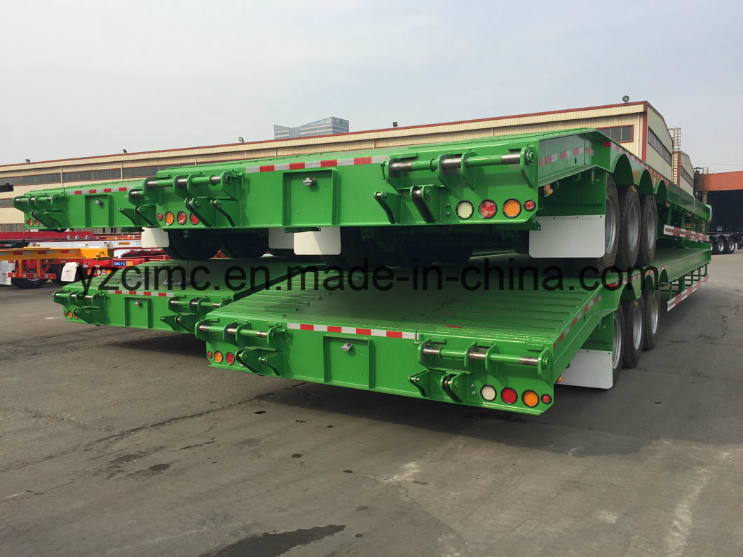 Cimc 3 Axle 70tons Low Bed Semi Trailer with Spring Ramp for Algeria