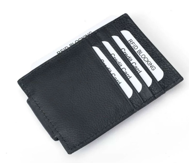 Genuine Cow Leather Anti RFID Credit Card Holder Wallet with Magnet Money Clip