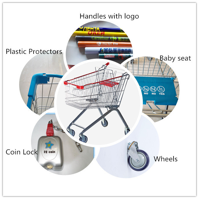 Zinc Plated Supermarket Shopping Carts with 160L