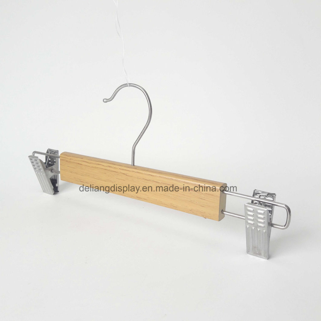 High Quality Wooden Pants Hanger with Metal Clips on Sale