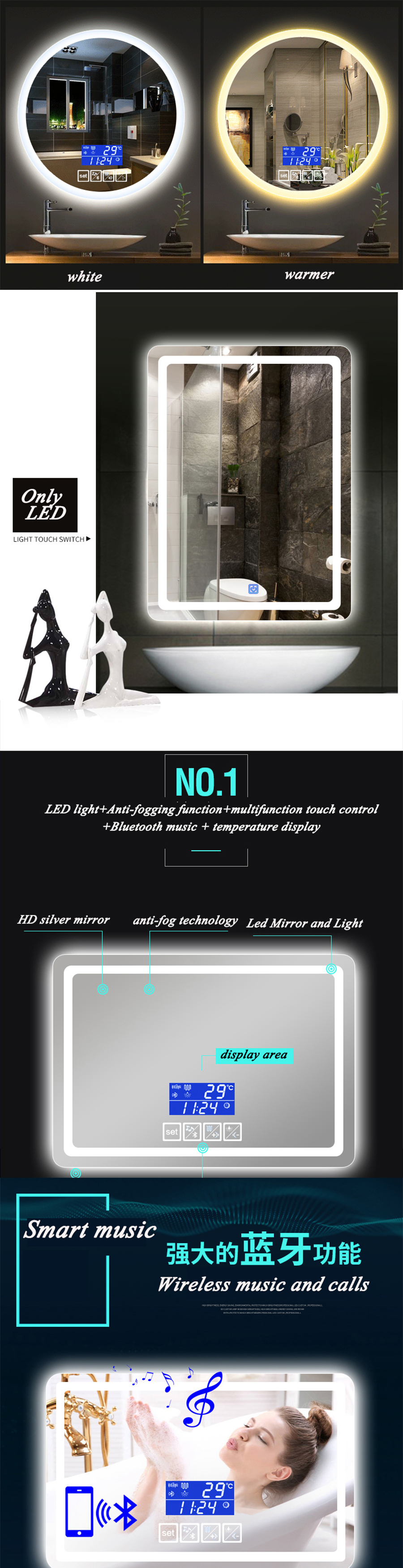 Hotel Bathroom Wall-Hung LED Mirror in 5mm HD Bg-006