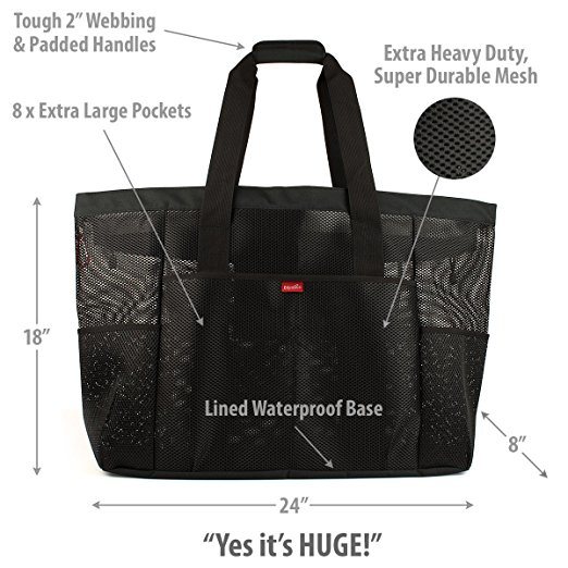 Mesh Beach Bag Tote Extra Heavy Duty with Large Pockets