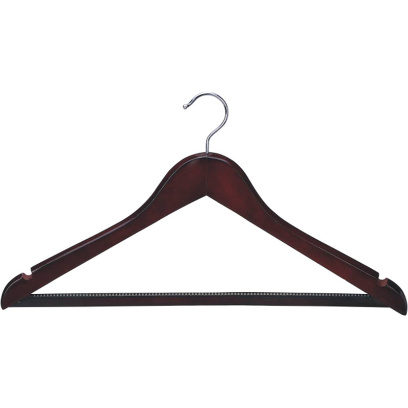 Mahogany Color Wooden Suit Hanger with Non Slip Tube
