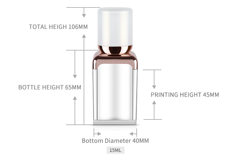 15ml Square Shape Plastic Acrylic Bottle with Lotion Pump for Cosmetic Packaging