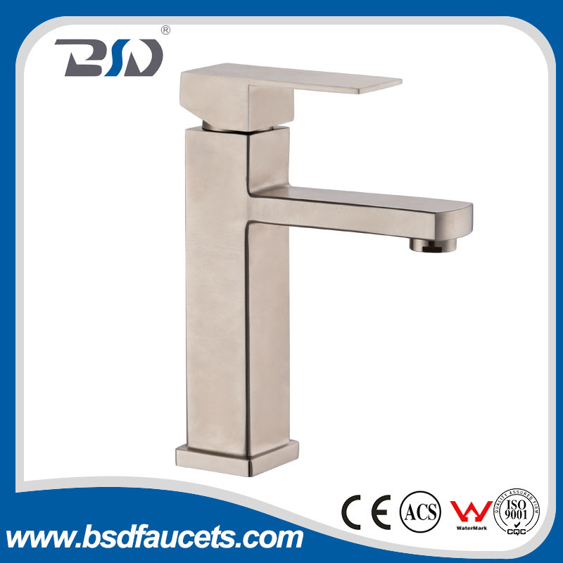 Single Handle Bathroom Stainless Steel Square Basin Mixer Faucet Lead-Free