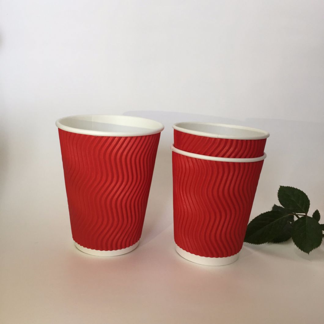 12oz Disposable Red Double Wall Ripple Hot Paper Coffee Cup