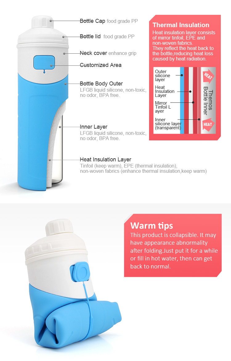 Four Colors Customized Print Logo Foldable Vacuum Flasks