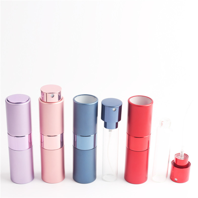 8ml Empty Sample Lipstick Shape Glass Perfume Bottle 8ml Rotary Type Spray Aluminum Cosmetic Packaging Parfum Bottle