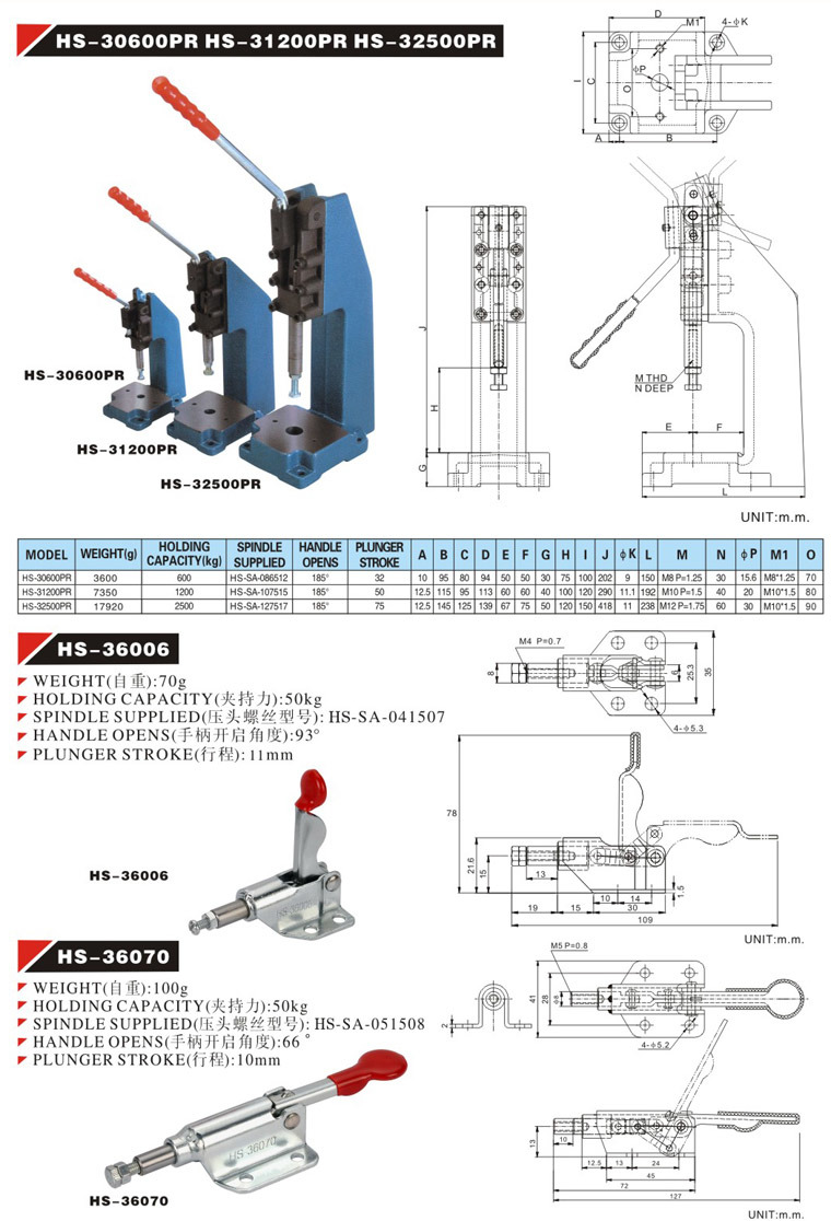 Light Duty Plunger Stroke Quick-Release Toggle Clip