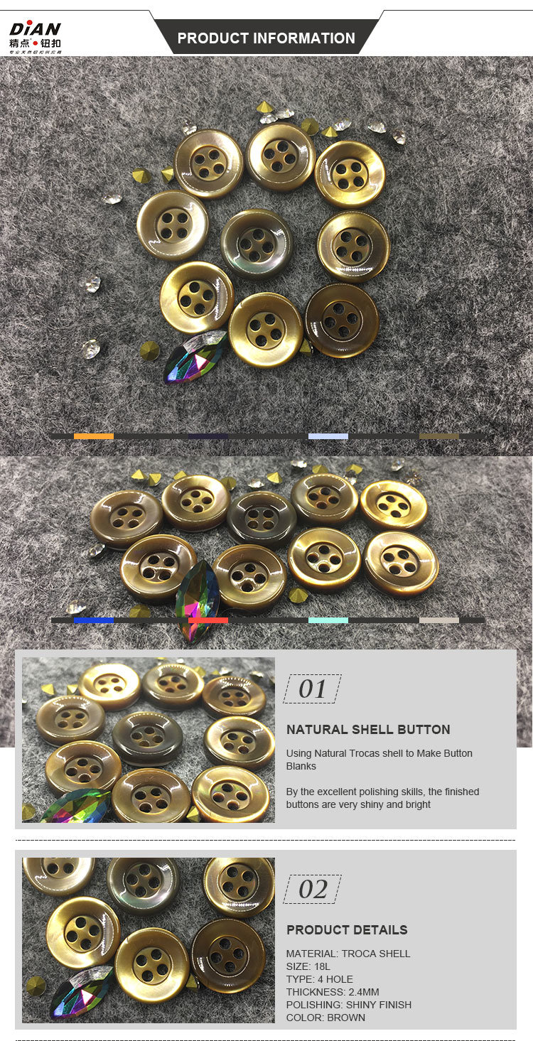 18L Brown Pearl Buttons for Shirts Real Sea Shell Trocas Buttons Polo Shirt Buttons for Sale