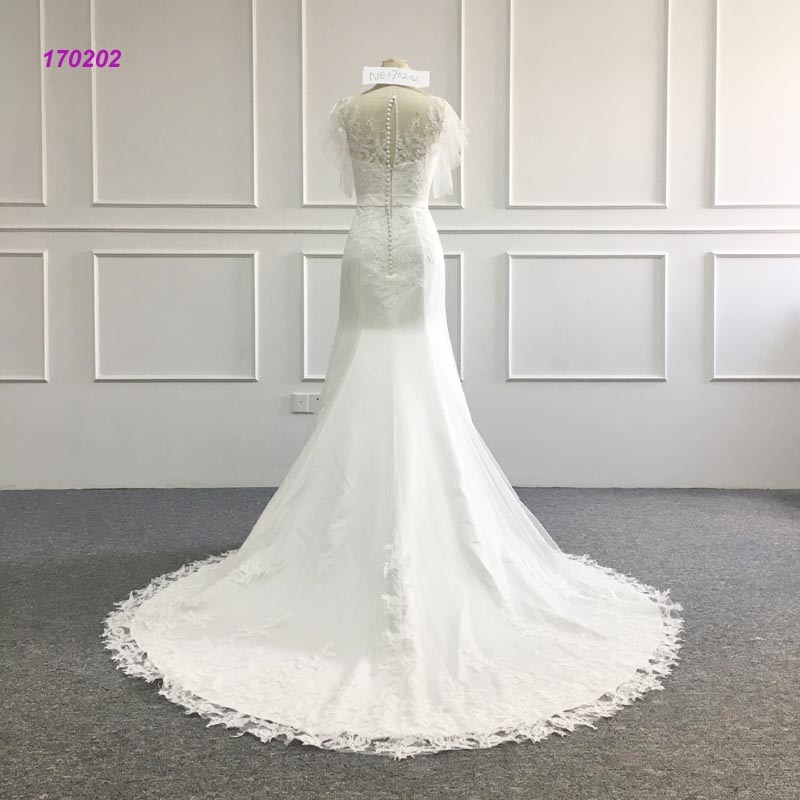 New Wedding Dress Luxury Flare Cuff and Trumpet Bridal Gown with Bow Waistband