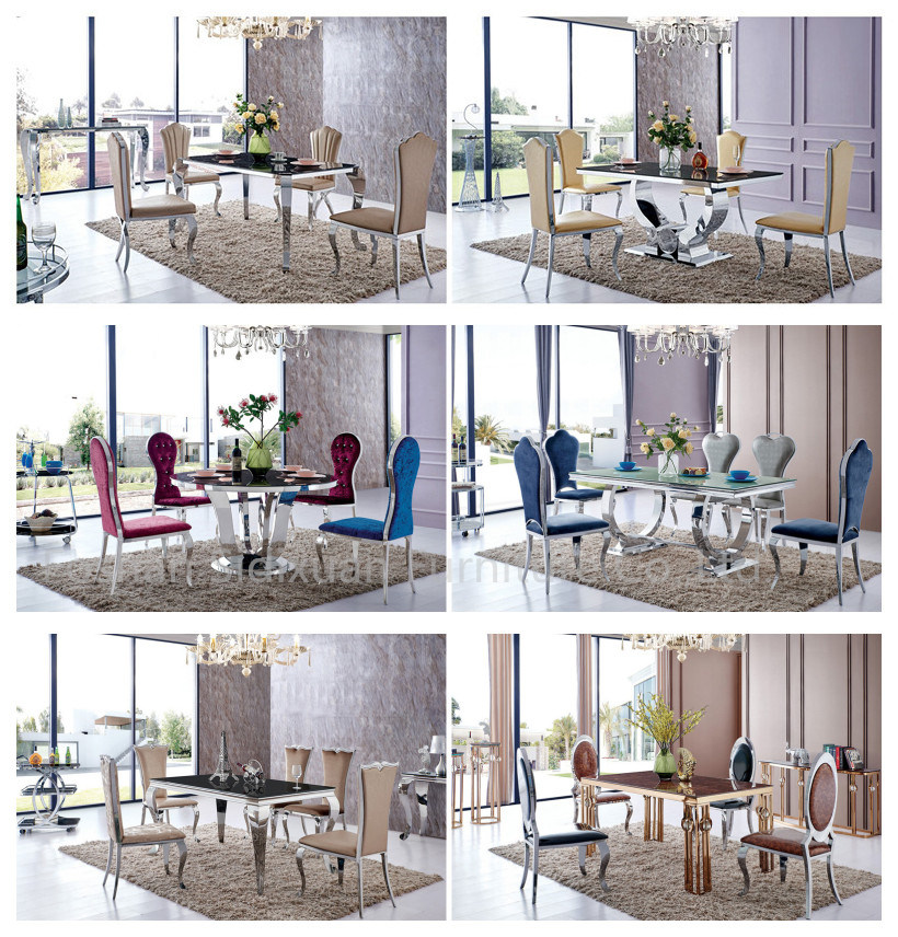 Modern Round Marble Glass Stainless Steel Base Dining Table Sj818