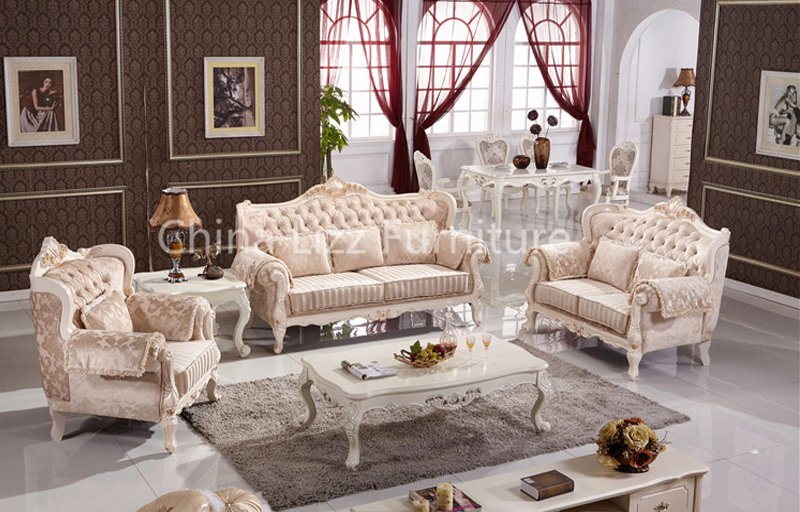 Luxury French Rococo Style Fabric Chesterfield Sofa