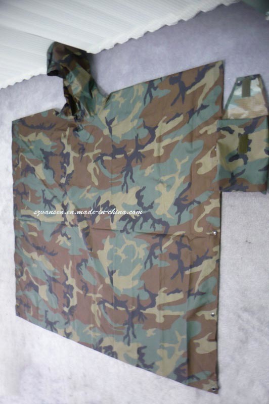 Military Woodland Camouflage Rain Poncho with Hood