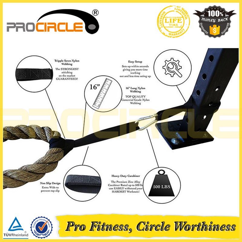 Procircle Battle Rope Fitness Power Rope with Anchor Strap and Wall Rack