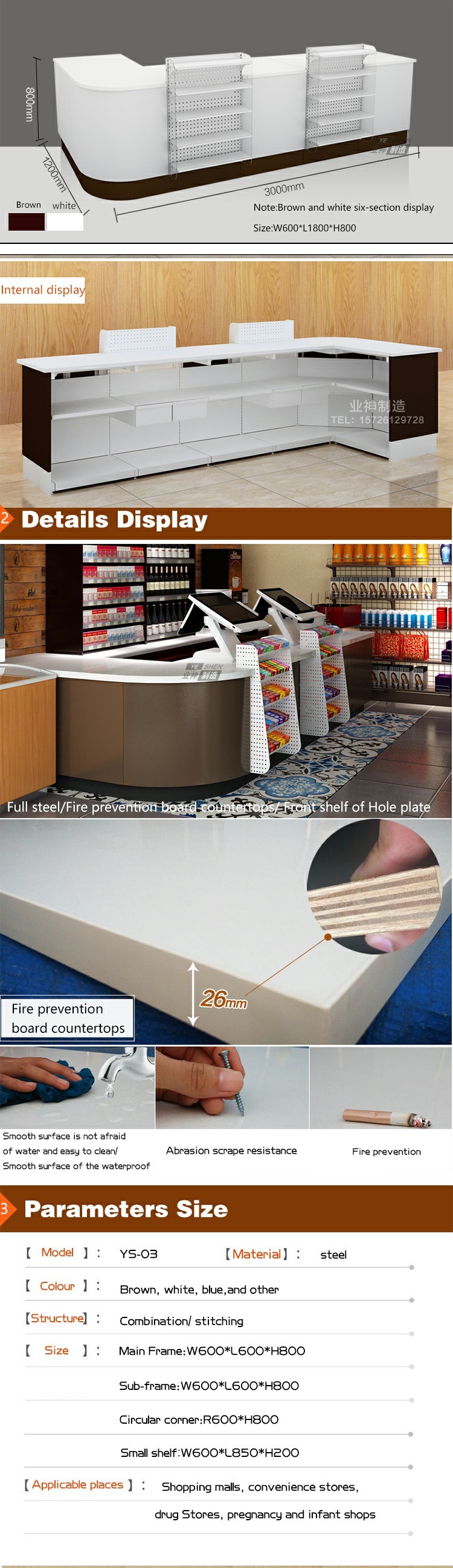 Supermarket Round Checkout Counter with Small Display Shelf