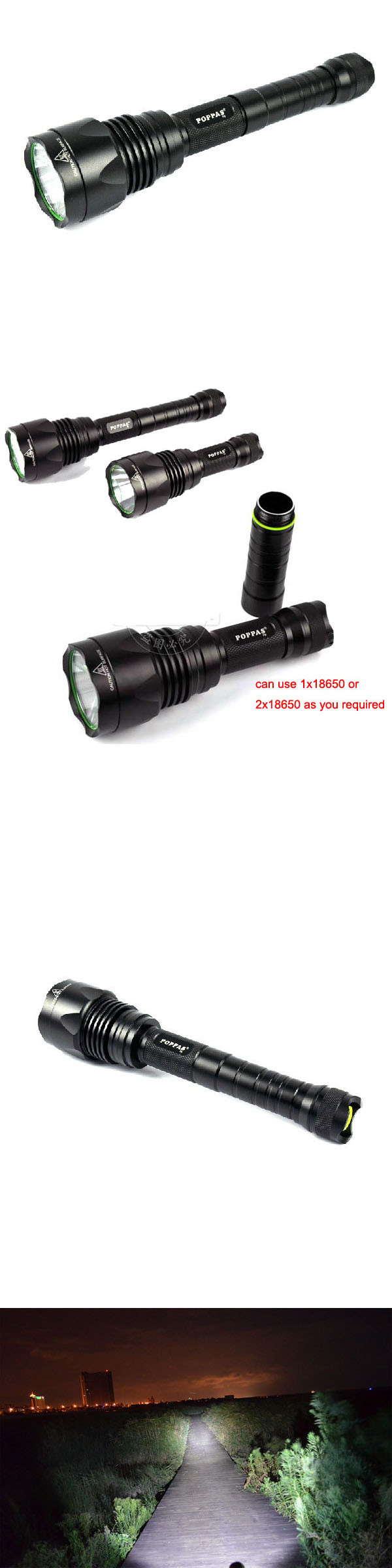 Waterproof Ipx7 CREE T6 Brightest Aluminum Tactical LED Flashlight (POPPAS-F9)