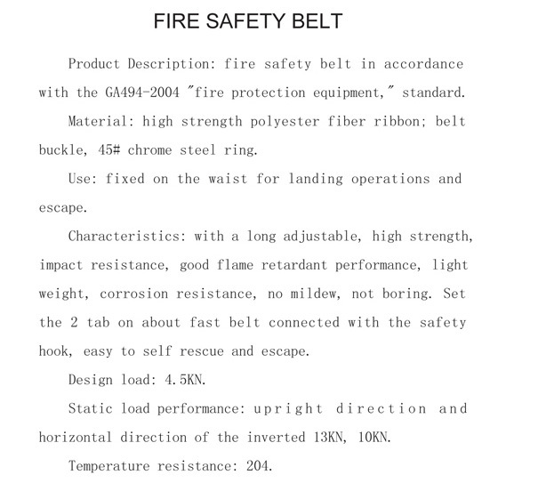 Fire Safety Belt for Escape and Landing Operations