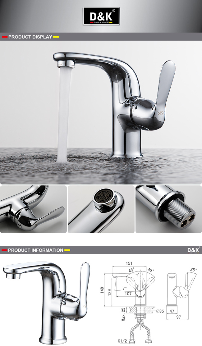 D&K High Quality Sanitary Ware Brass Tap Bathroom Basin Faucet