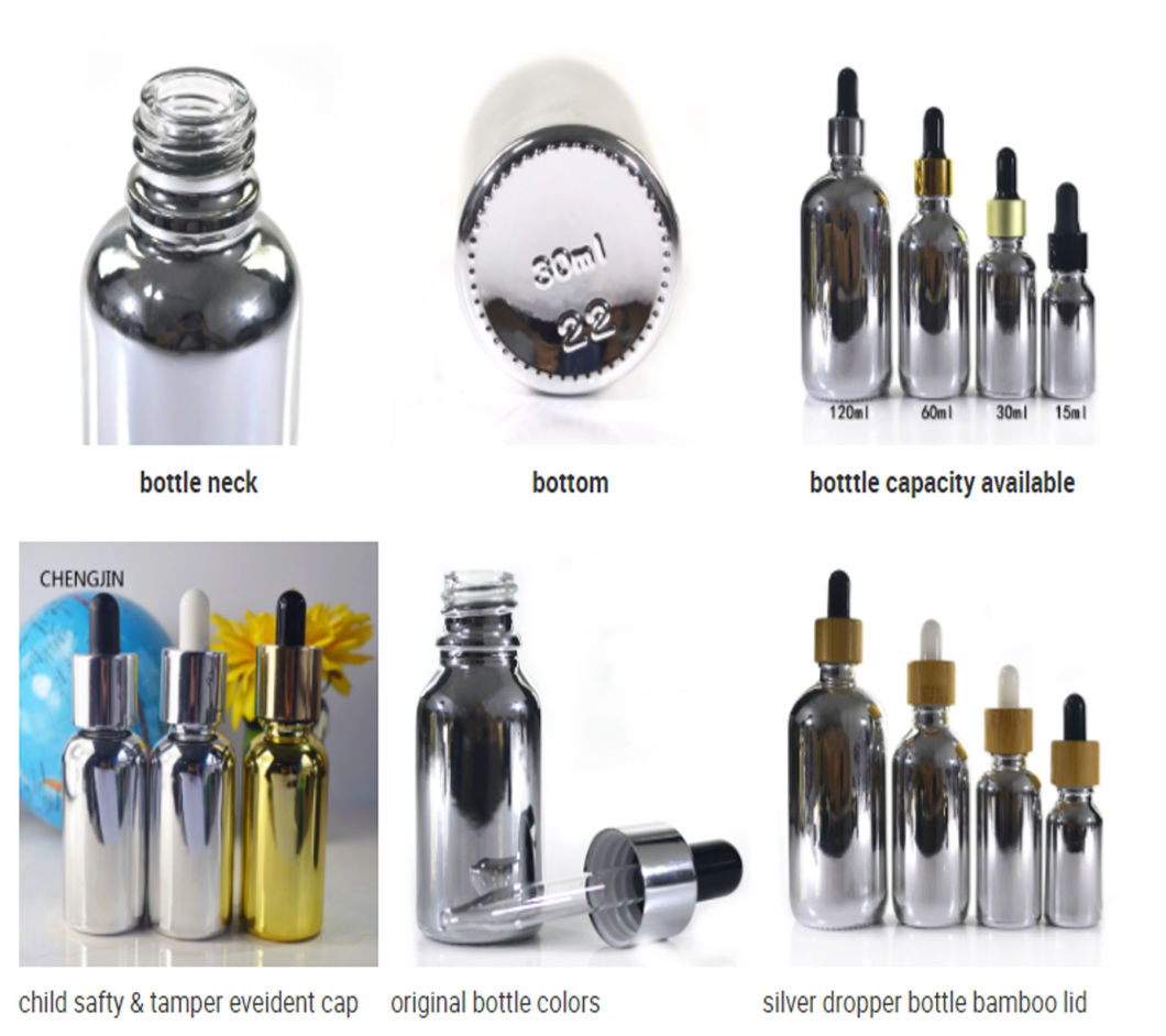 30ml 120ml Gold Silver Electroplated E-Liquid Glass Bottle Essential Oil Bottle with Pipette