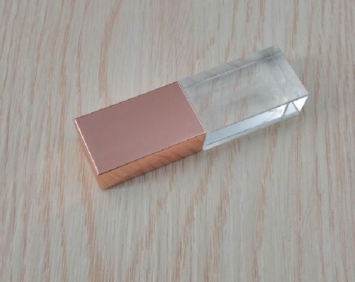 High Quality Custom 3D Logo Rose Gold Crystal USB with LED Light Flash Memory USB Drive 32GB 64GB