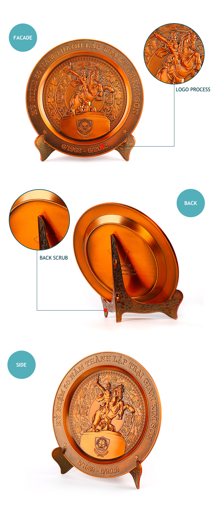 Top Sell Alloy Casting Bronze Veitnam Souvenir Custom Metal Plate